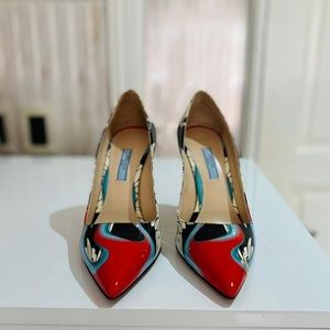 PRADA Detailed Iconic Printed Leather Pumps